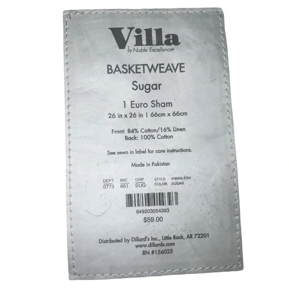 ✅New! Villa by Noble Excellence Basketweave Sugar 2 Euro Sham